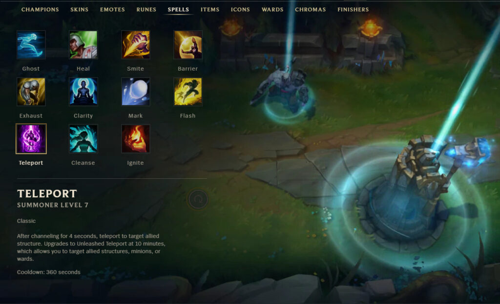 It’s a screenshot of the Spells section in the MOBA game League of Legends: Tips and tricks for beginners in LoL