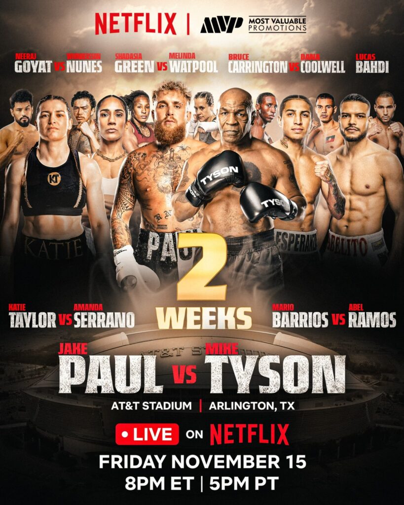 Promotional poster for Mike Tyson vs. Jake Paul.