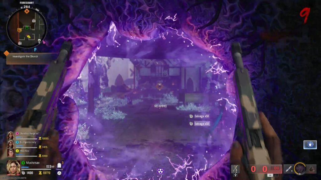 A player runs towards the church with the Pack-a-Punch machine in Liberty Falls.