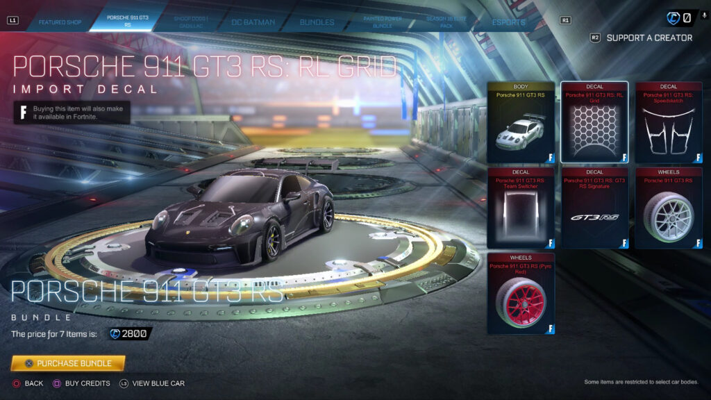 The screenshot shows the decal Porsche 911 GT3 RS: RL Grid