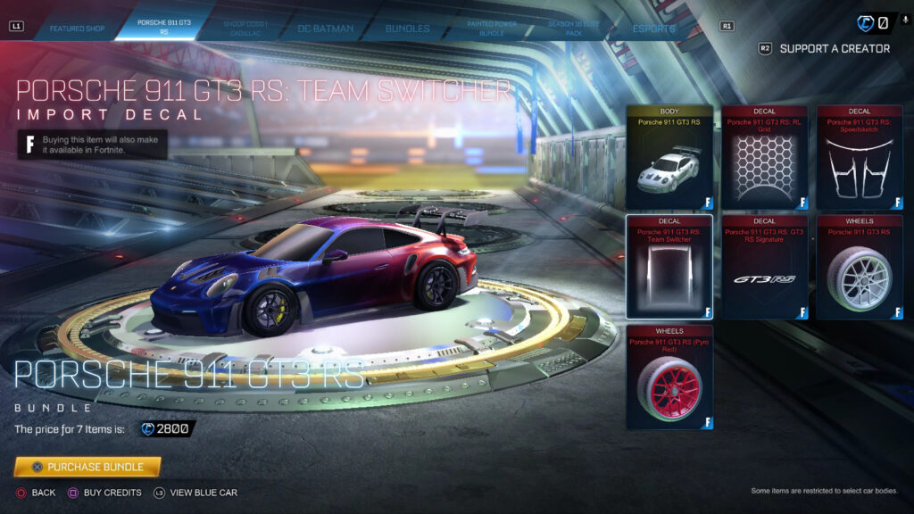 Porsche 911 GT3 RS: Team Switcher — the Rocket League decal