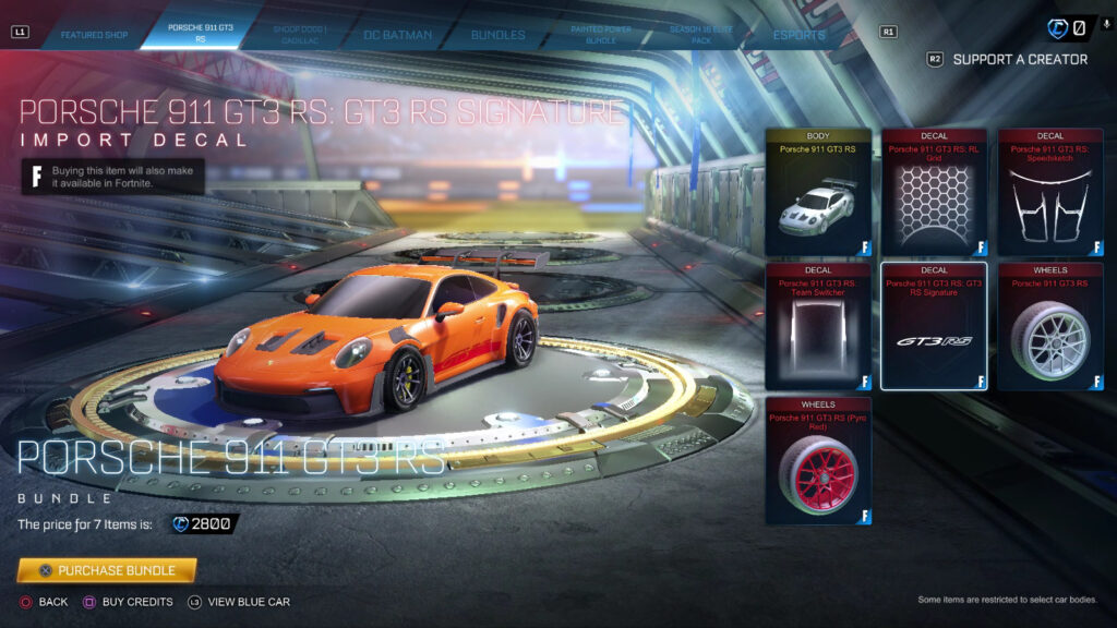 Signature decal for Porsche 911 GT3 RS in Rocket League