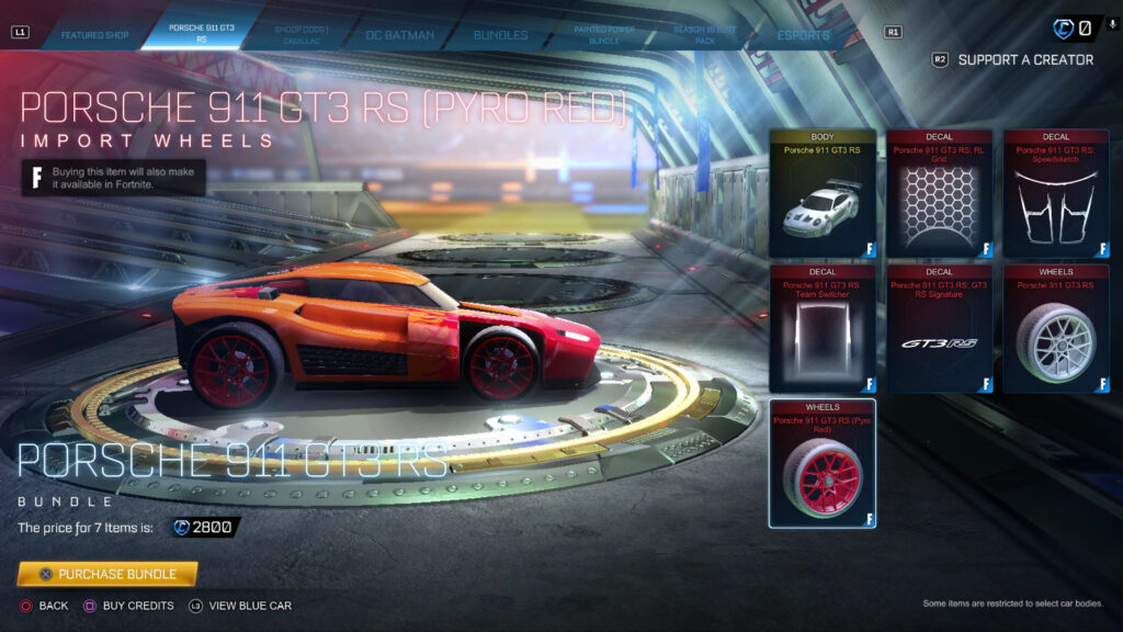 Pyro Red wheels for Rocket League Porsche 911 GT3 RS