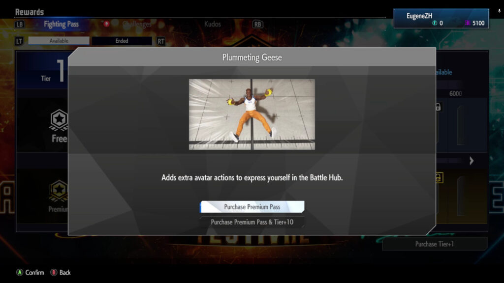 Earned the avatar action Plummeting Geese via Street Fighter 6 Fighting Pass Fatal Fury Festivities