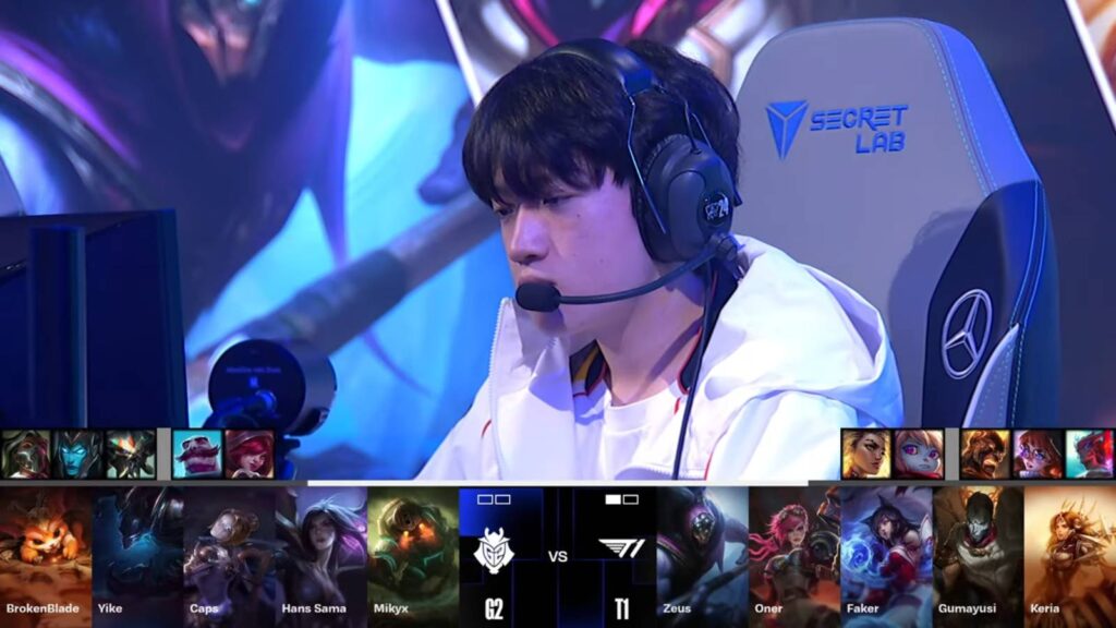 It’s a screenshot from the LoL esports stream T1 vs G2: Champions picks and bans, including Vi, an Arcane League of Legends character
