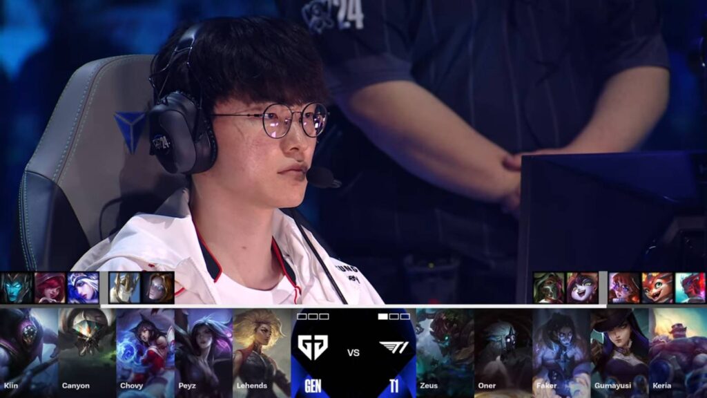 It’s a screenshot from the LoL esports stream T1 vs Gen.G: Champions picks and bans, including Caitlyn, an Arcane League of Legends character