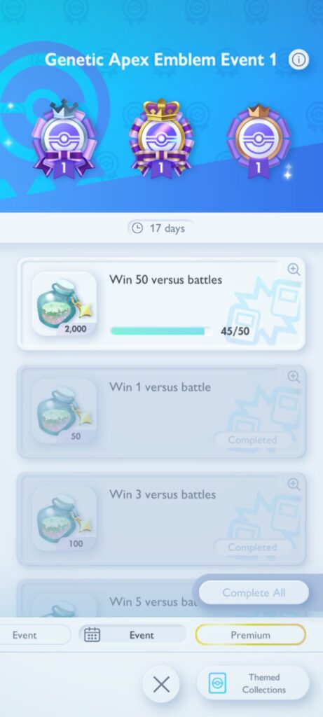 Genetic Apex Emblem Event 1 in Pokémon TCG Pocket rewards