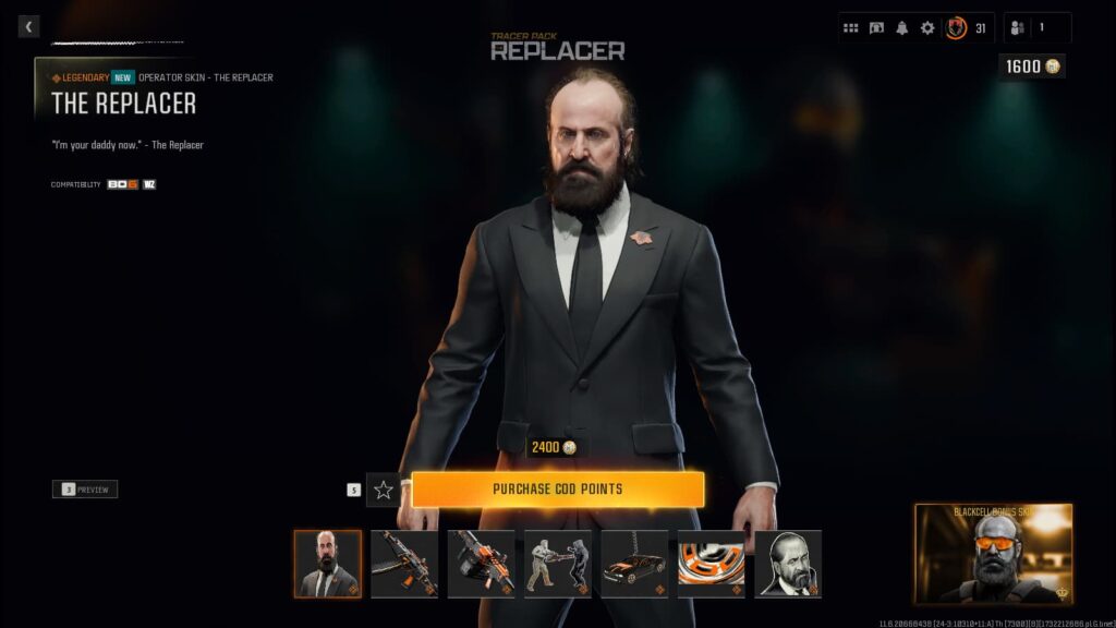 The Replacer Operator Skin in The Replacer Tracer Pack in Black Ops 6.