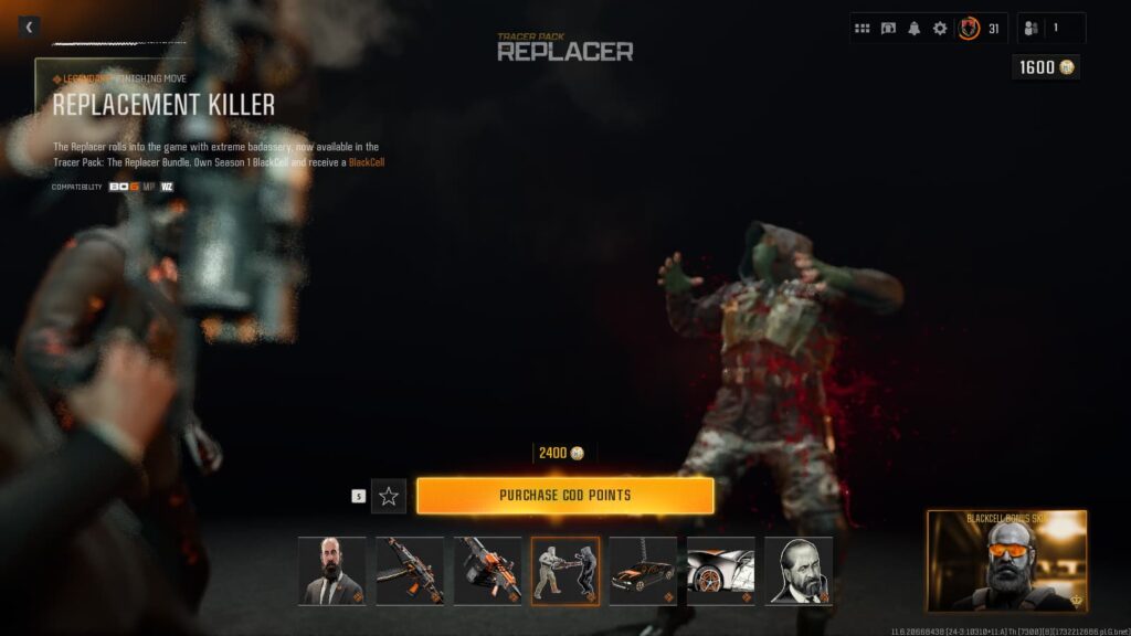 The Replacement Killer finishing move in The Replacer Tracer Pack in Black Ops 6.