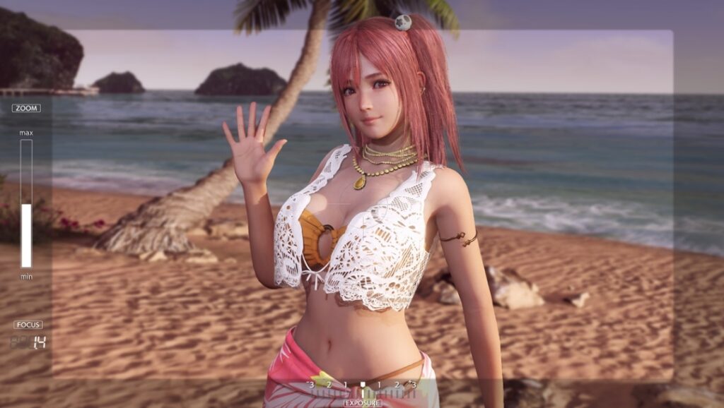 Honoka on the beach in Photo Mode in Venus Vacation PRISM