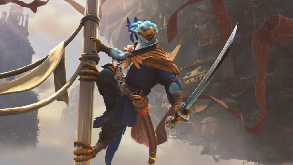 Kez, a bird samurai, wields a katana in Dota 2.