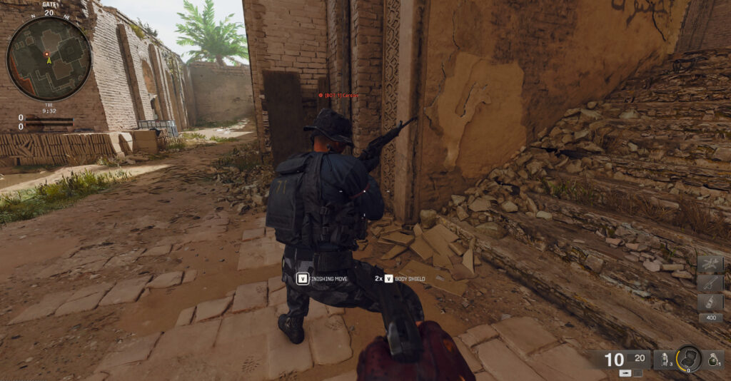 An on-screen indicator with an enemy soldier firing a weapon in Call of Duty.