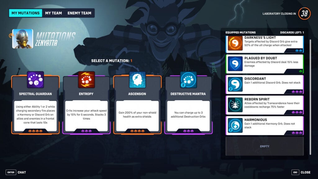 Screenshot of Zenyatta's mutations 