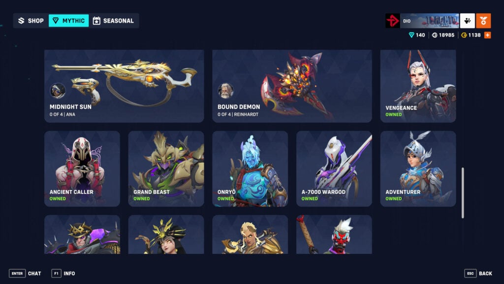 Mythic weapons in the Overwatch 2 shop 