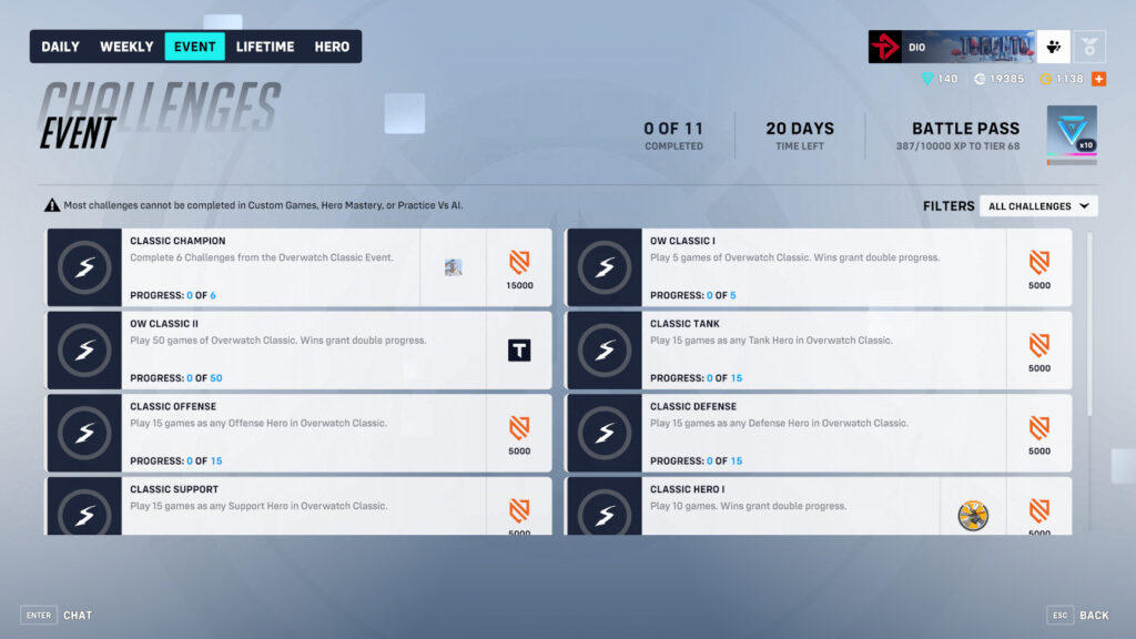 Overwatch Classic challenges