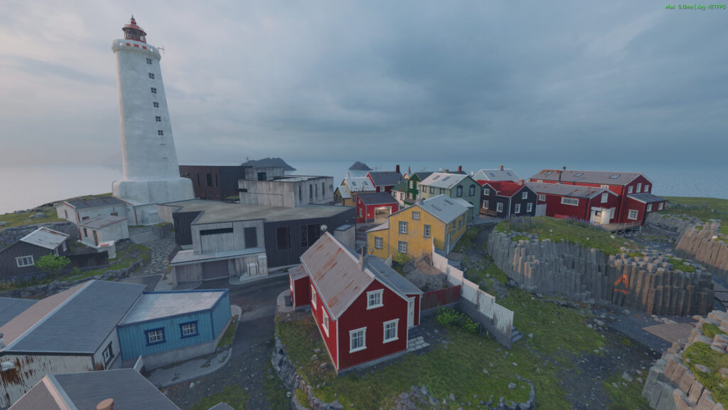 Basalt, a map set in a windswept seaside town, in CS2.