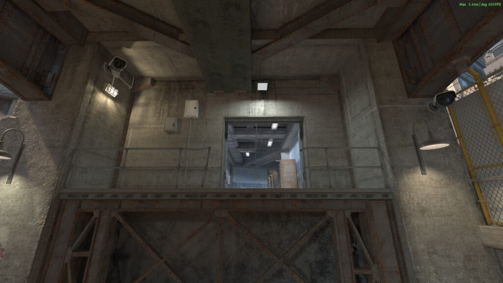 The Heaven railing on B site in Overpass, a CS2 map.
