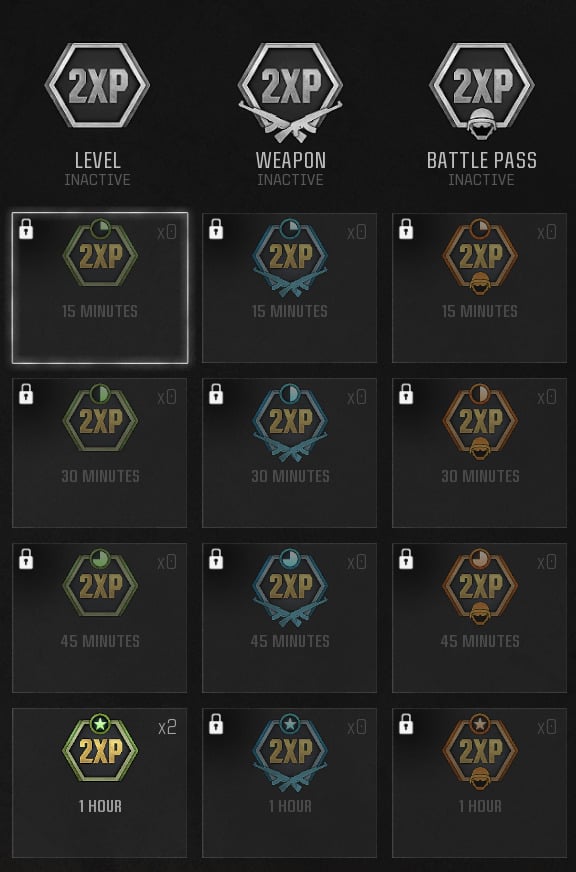 A screenshot of an XP token bank in Black Ops 6.