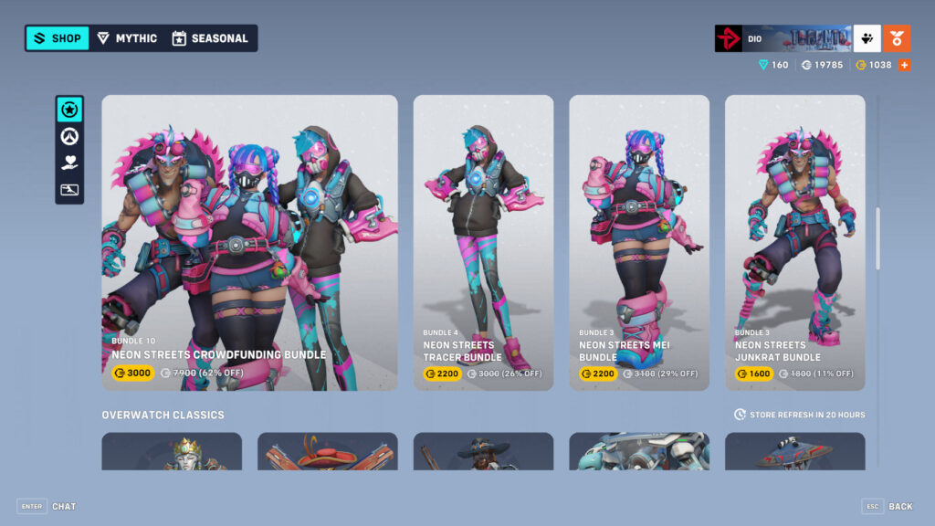 Neon Streets Junkrat, Mei, and Tracer skins 