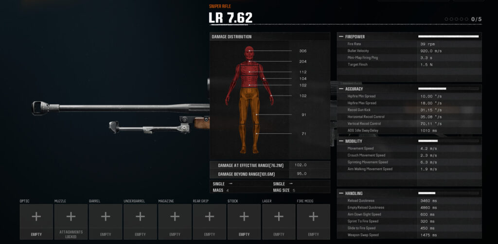 The LR 7.62 sniper rifle with stats in Black Ops 6.