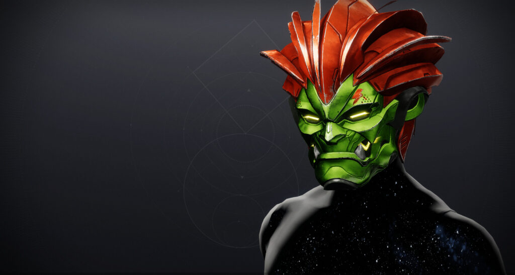 A Destiny 2 helmet in the style of Blanka from Street FIghter.