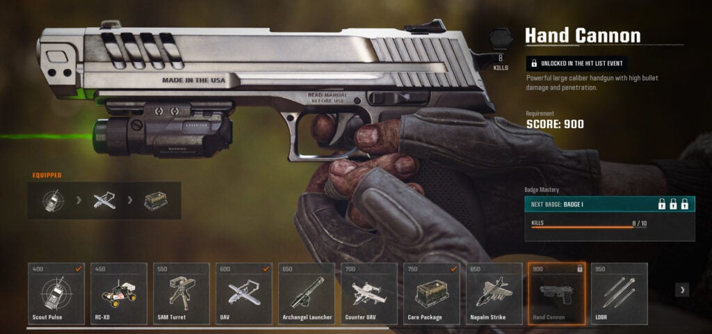 The Hand Cannon Scorestreak from Black Ops 6.