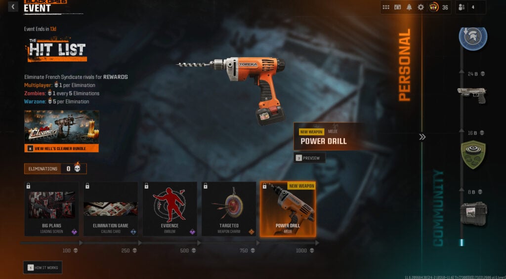 A screenshot of the rewards from the Hit List event in Black Ops 6.