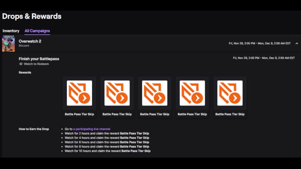 Overwatch 2 Twitch drops and free Battle Pass tier skips