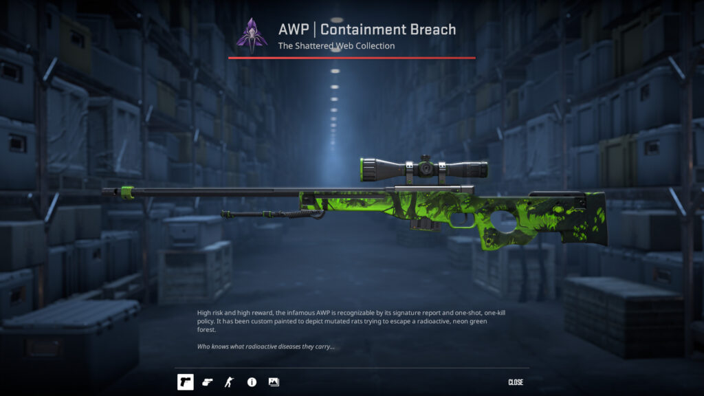 CS2: AWP Containment Breach, a green sniper rifle.