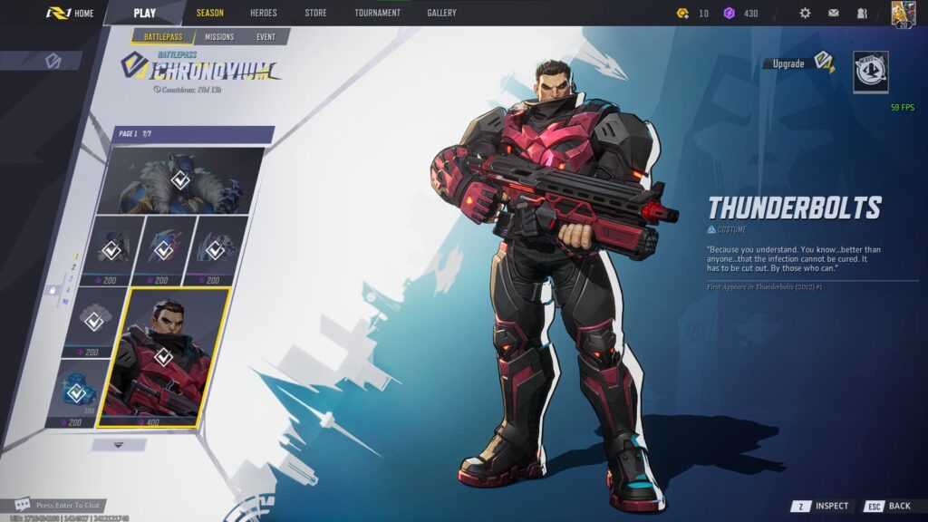 The first page of the Season 0 Marvel Rivals Battlepass.