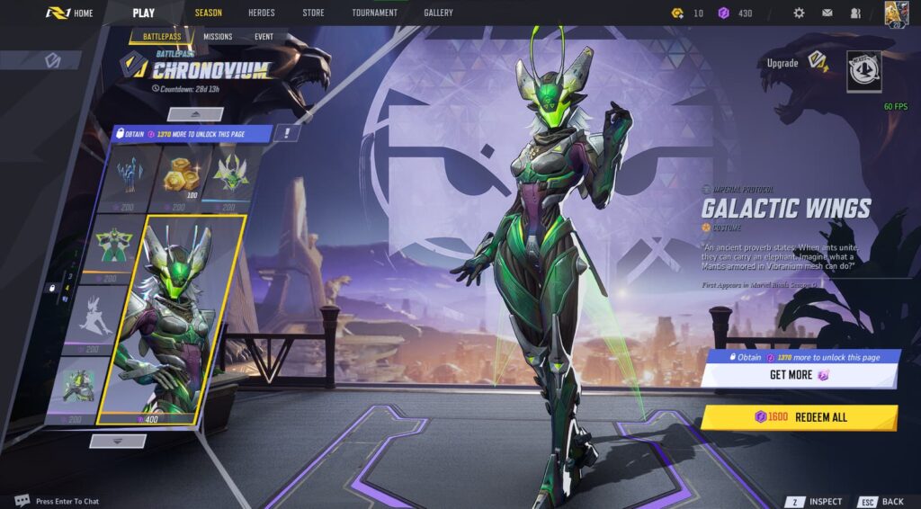 The 4th page of the Season 0 Marvel Rivals Battlepass.