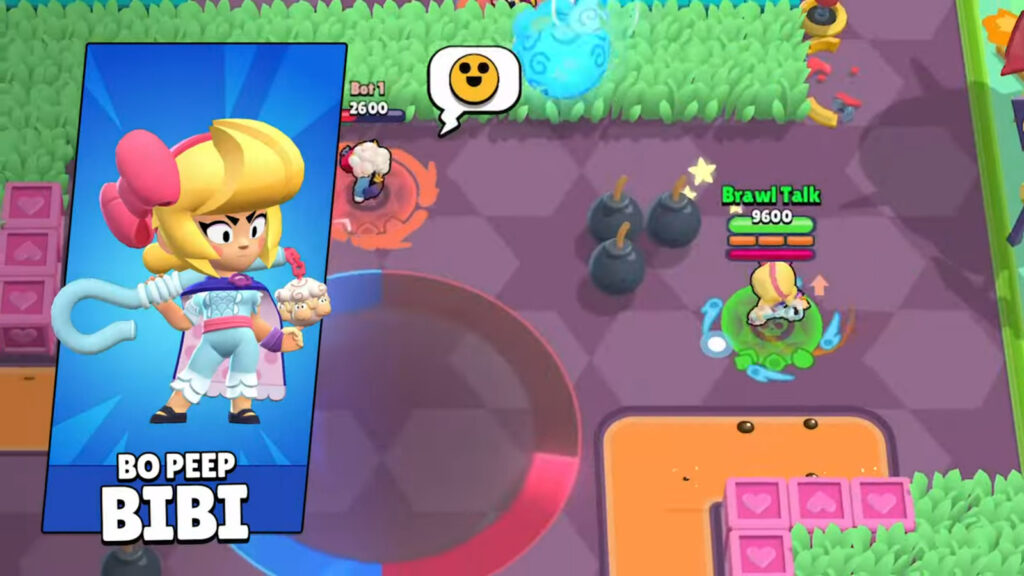 The image is a screenshot from the Brawl Stars Toy Story trailer: It features a new skin, Bo Peep Bibi