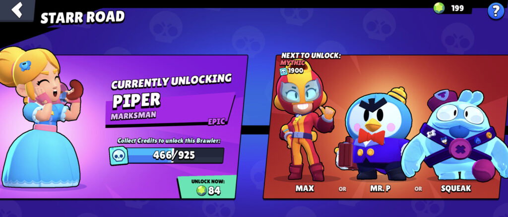 The image shows Starr Road in Brawl Stars, a system for unlocking game characters for free.