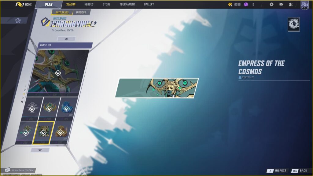 Empress of the Cosmos Nameplate in the Marvel Rivals Season 0 Battlepass.