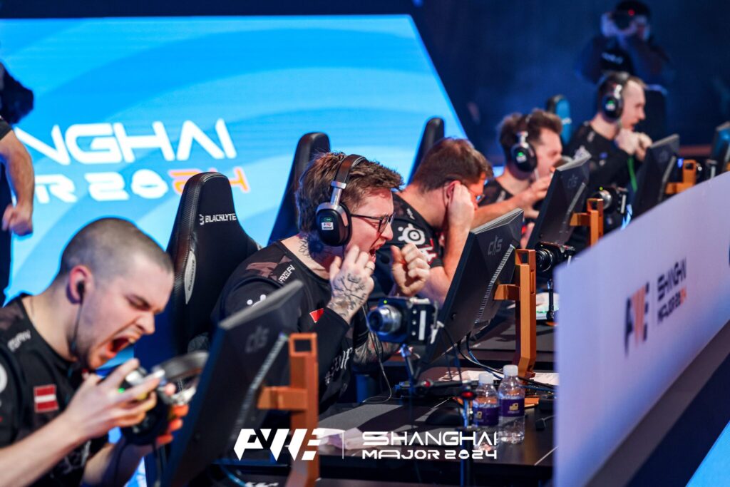 FaZe Clan celebrates win over Vitality at the Shanghai Major quarterfinals.