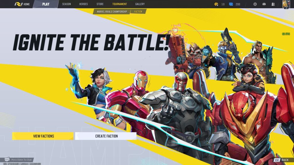 The main Faction page for Marvel Rivals.