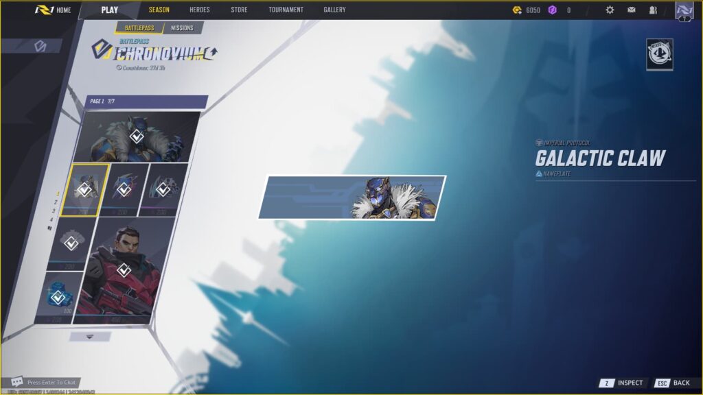 Galactic Claw Nameplate in the Marvel Rivals Season 0 Battlepass.