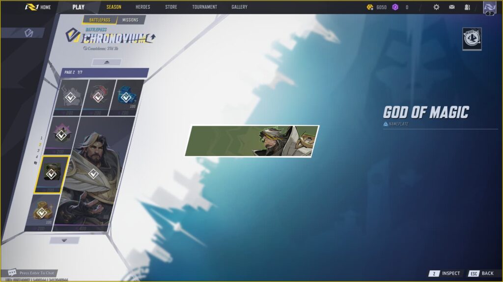 God of Magic Nameplate in the Marvel Rivals Season 0 Battlepass.