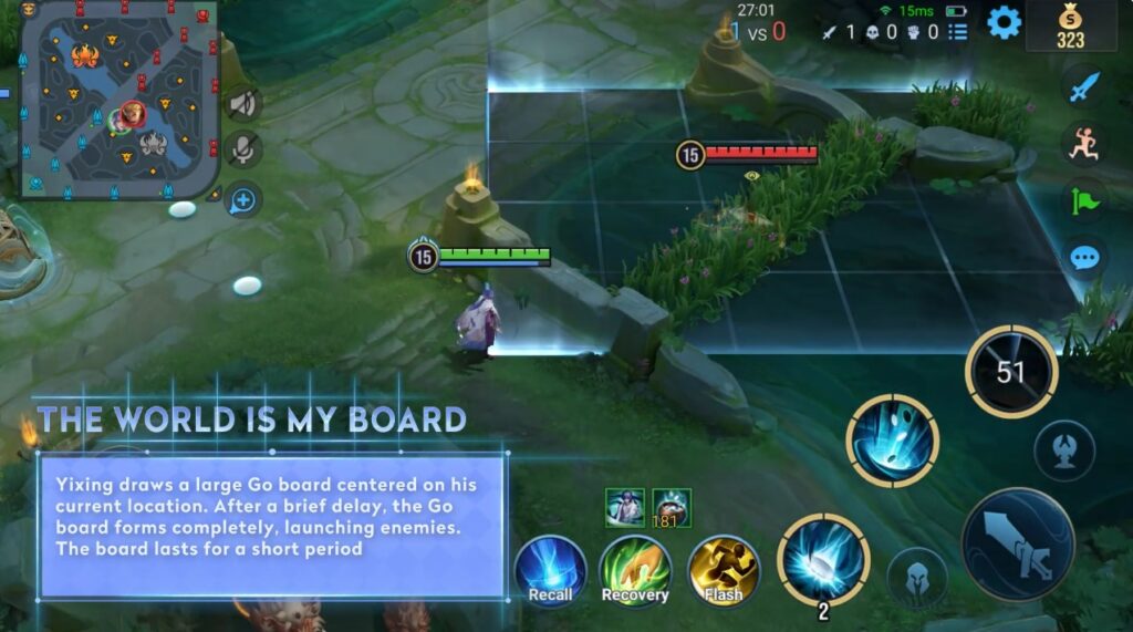 Yixing's Skill 2 launches enemies inside the board's range.