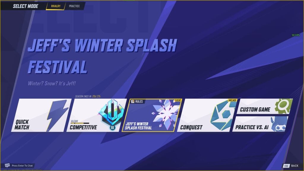 Jeff's Winter Splash Festival matchmaking.