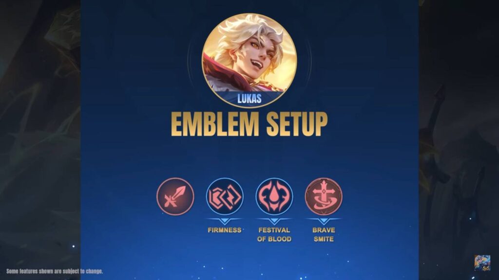 The image shows tips on Emblem setup for the new MLBB Hero Lukas