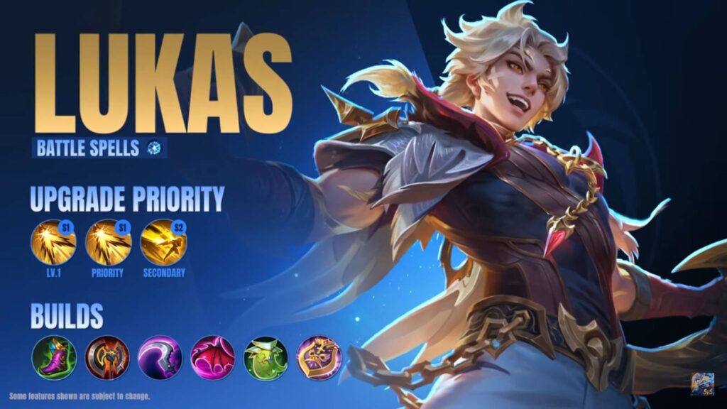 The image shows tips on item build for the new MLBB Hero Lukas