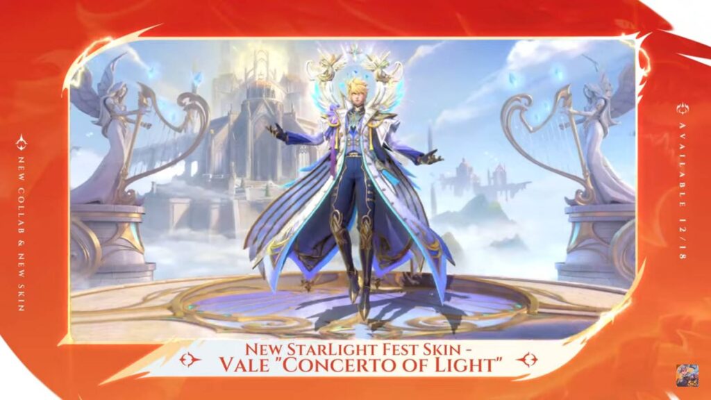 The image shows a new skin from the Mobile Legends Starlight Fest — Vale Concerto of Light