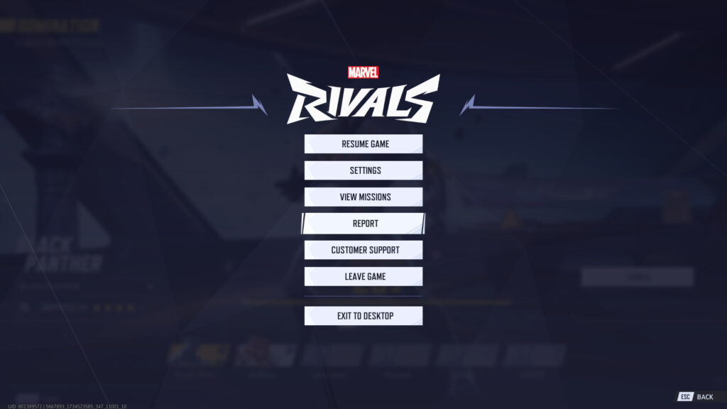 Screenshot taken of Marvel Rivals settings during match.