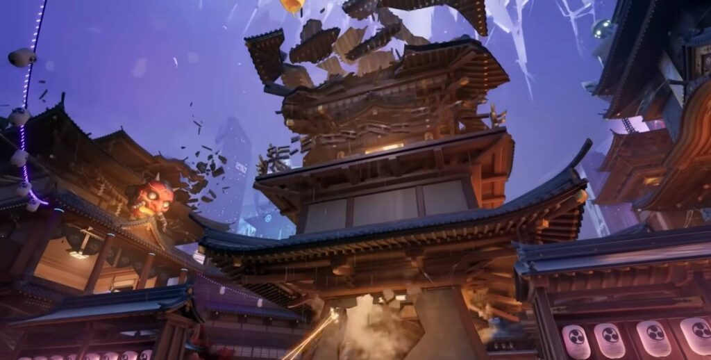 It’s a screenshot from the official Marvel Rivals dev video - it features the game map Tokyo 2099: Warped Ninomaru, with a scene of destroying a building and the debris being sucked into a portal above