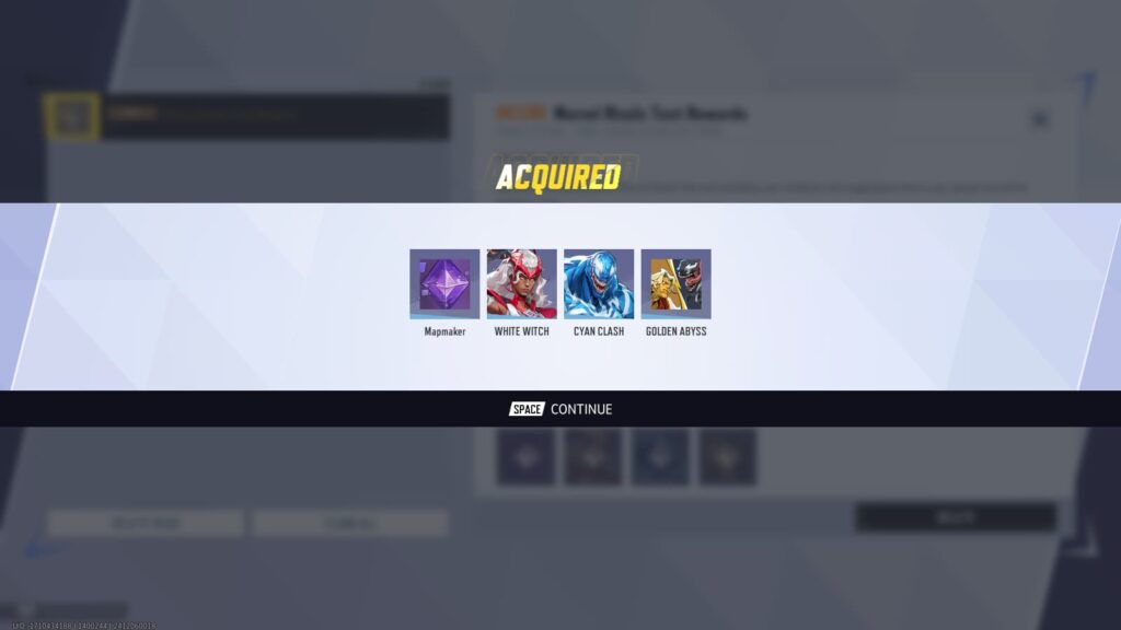 The Marvel Rivals beta test rewards after being claimed.