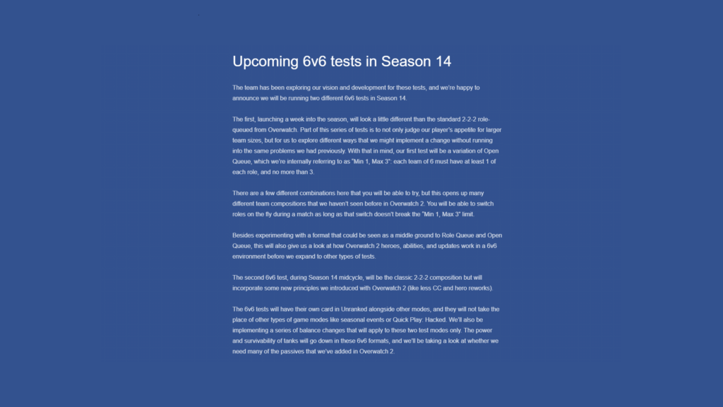 Overwatch 2 Season 14 6v6 tests screenshot 