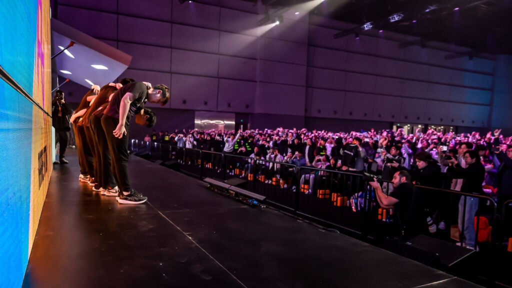 The Shanghai Major crowd salute the home team Rare Atom after their victory against Fnatic.