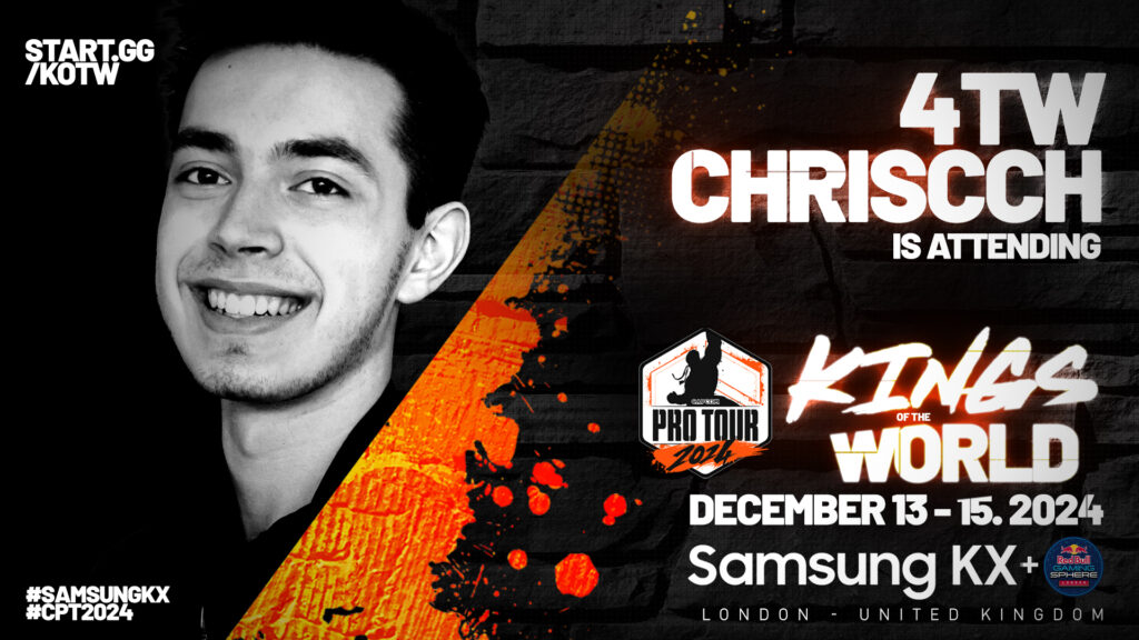 The poster shows ChrisCCH, one of the top players attending the Street Fighter 6 esports event King of the World: Capcom Cup 11 Premier qualifier