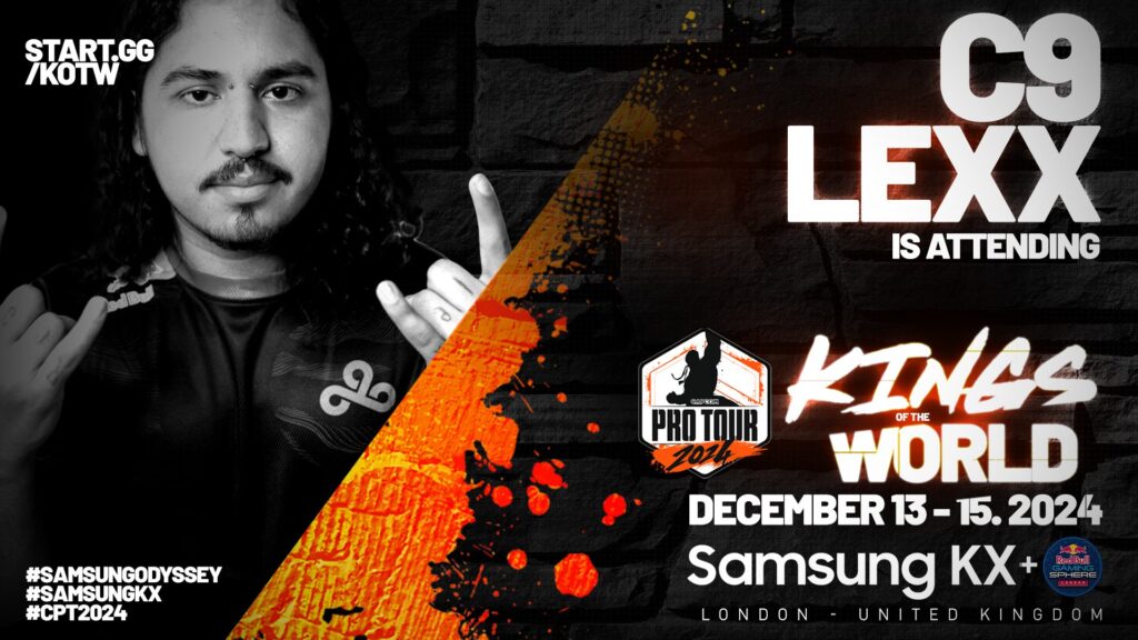 The poster shows Lexx, one of the top players attending the Street Fighter 6 esports event King of the World: Capcom Cup 11 Premier qualifier